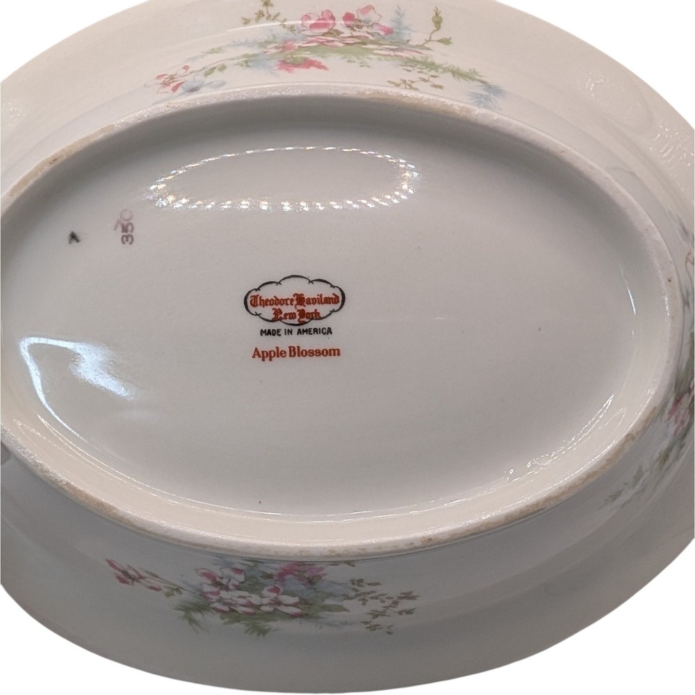 Vintage Theodore Haviland Serving Bowl Apple Blossom Oval Gold Trim New York - Picture 9 of 12
